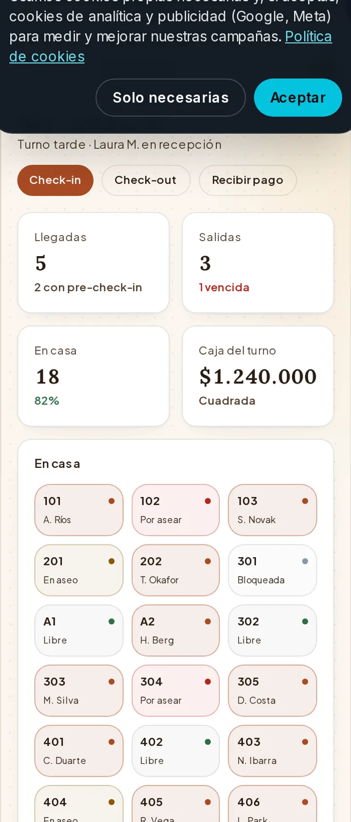 Pantalla de la demo Casa Lumbre (Gestión hotelera · Demo principal), marca y datos ficticios